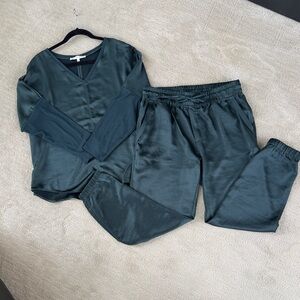 Melissa Nepton Set: Teal V-Neck Top, drawstring pant w pockets